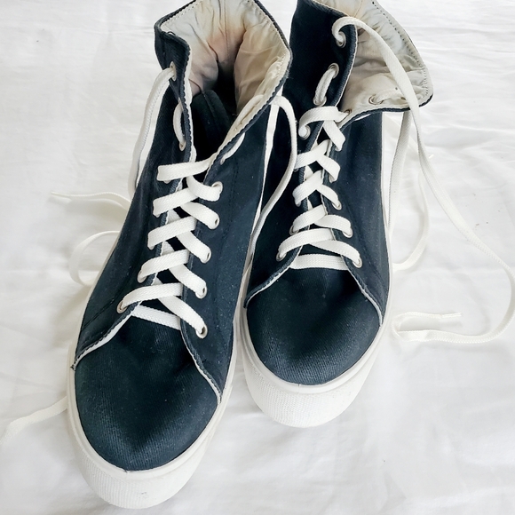 Vintage Washed Black Canvas Platform Lace-ups Made In Italy 39 - Picture 2 of 10